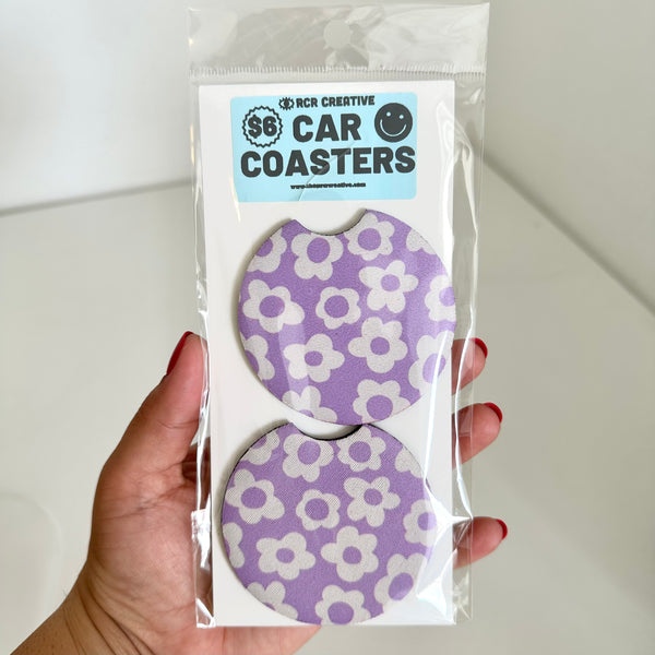 Purple Flowers Car Coasters (2)