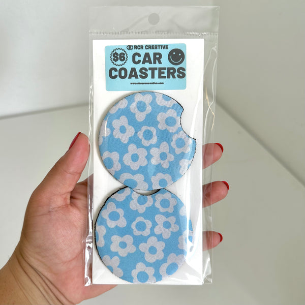 Blue Flowers Car Coasters (2)