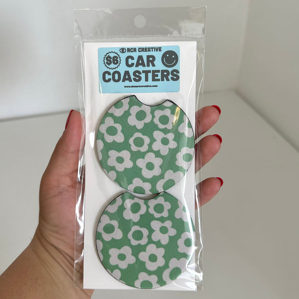 Green Flowers Car Coasters (2)